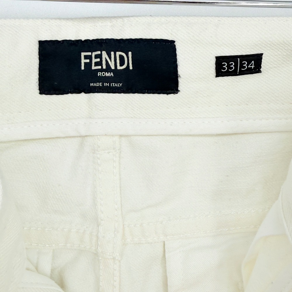 Fendi Roma Mens Size 33x34 Off White Slim Fit Jeans Italy Embossed logo - Picture 10 of 16